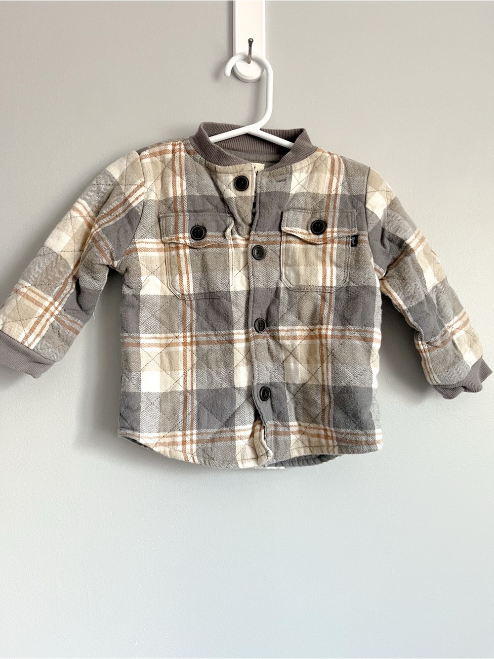Oshkosh plaid quilted jacket - size 18 months - fall, neutral, lightweight